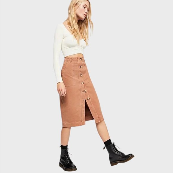 Free People Dresses & Skirts - Free People Button Front Midi Utility Skirt Womens Size 12